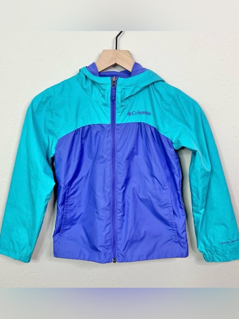 Columbia Kids Teal Windbreaker Jacket Size Small 7/8 Omni-shield Long Sleeve
